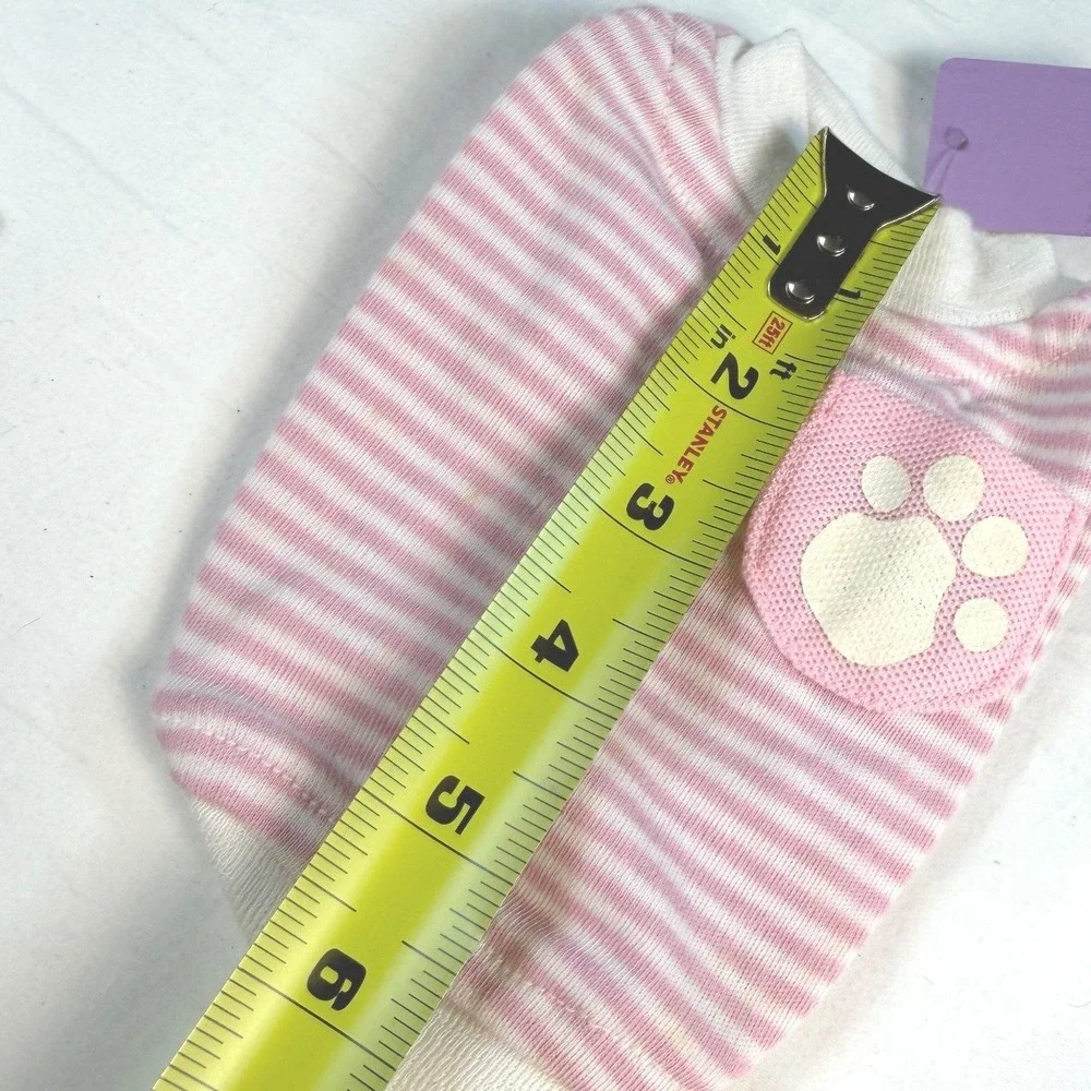 Boutique Pet Shirt Unisex XS Pink Striped Paw Print Pocket Dog Cat NWT